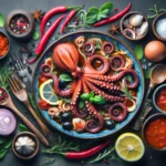 piatto con polpo e spazie fatto a grafica