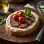 crostino di pane con crema e salame