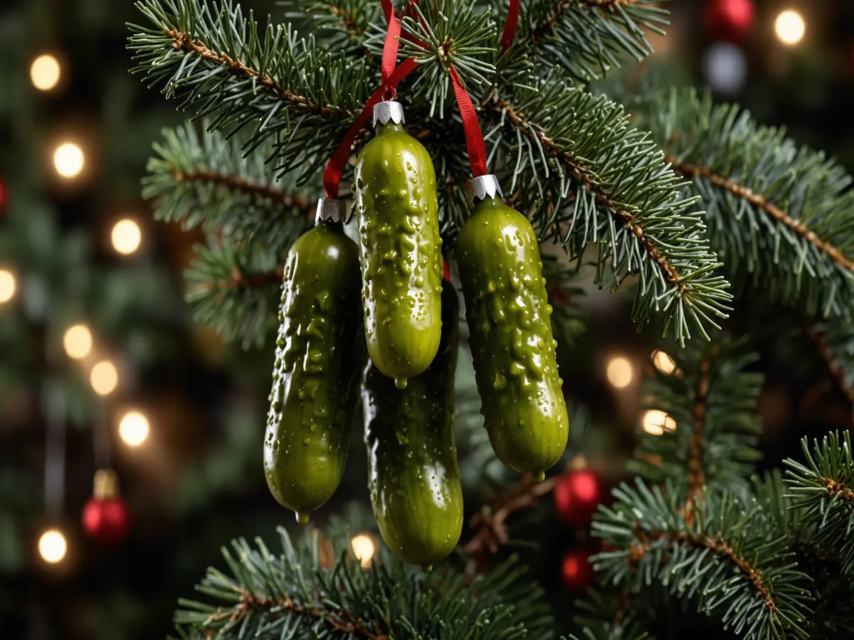 cetriolini appesi all'albero di natale